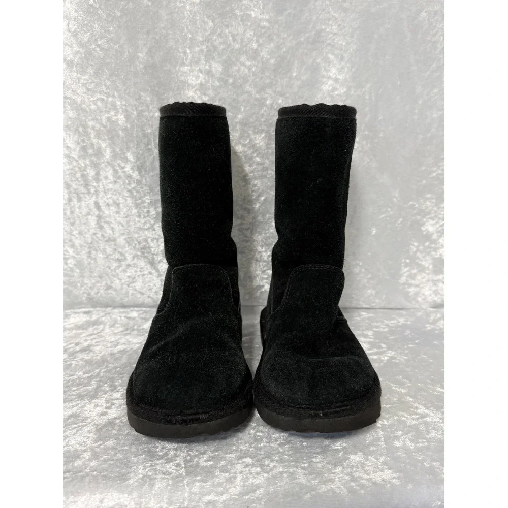 UGG Kids‎ Classic Back Zip Black Suede Sheepskin Lined Boots Sz-10 #1103023K